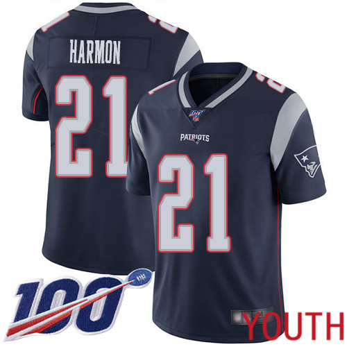 New England Patriots Football #21 100th Season Limited Navy Blue Youth Duron Harmon Home NFL Jersey->new england patriots->NFL Jersey